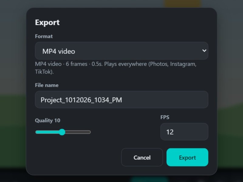 The export window set to MP4 video