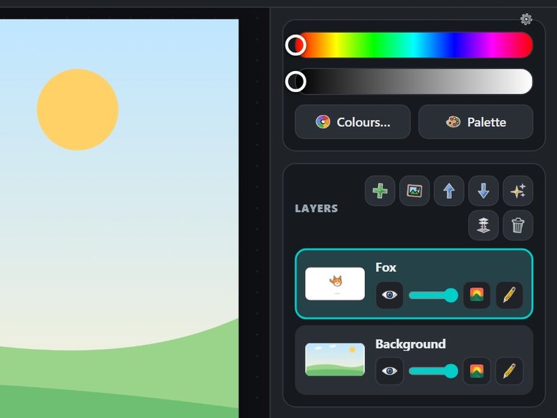 The layers panel with a fox layer above a background layer