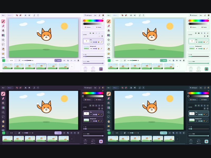ZenAnimator in the lavender, mint, plum and ocean themes