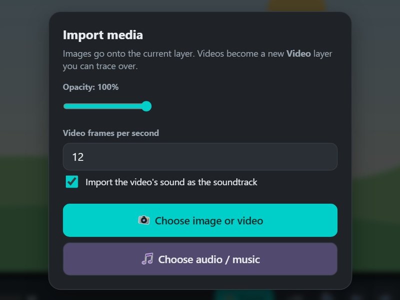 The import window for images, video and audio